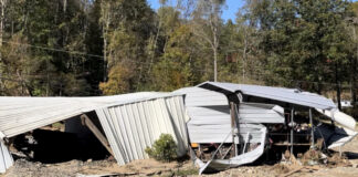 A building on the edge of the flood plane damaged by Hurricane Helene.