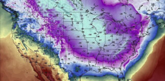 This map shows how much the National Weather Service expects temperatures to vary from normal on Friday, January 10. In a large swatch of the country, expect temperatures 20 to 40 degrees colder than the average for that date.