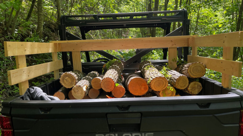 A partial load of locust and wild cherry firewood rounds from our clearing exercise up on the mountain.