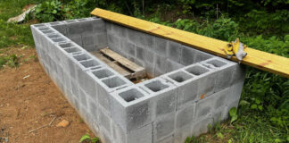When covered with a lockable lid or roof, this enclosure will be the bunker where we store our gasoline cans, spare kerosene, and pesticides we don't want in the house.