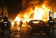 An AI generated and edited image of what riots in Los Angeles may devolve into.