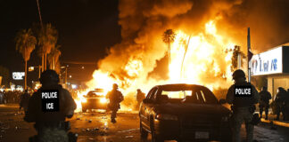 An AI generated and edited image of what riots in Los Angeles may devolve into.