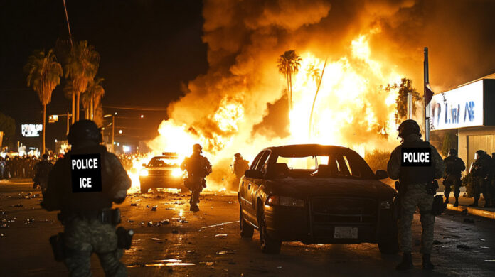 An AI generated and edited image of what riots in Los Angeles may devolve into.