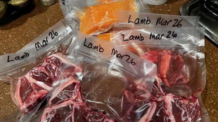 After my trip to Sam's Club, we vacuum sealed our lam chops and salmon for the freezer. Buying in bulk saves money while freezer storage is great for short-term emergencies.