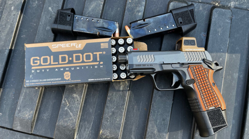 The Kimber CDS9 is barely larger than a box o 50 rounds of Gold Dot 9mm ammo.