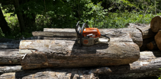 Pete's "New to him" chain saw, a Stihl MS-261, came with a larger-than-recommended bar and a good chain.
