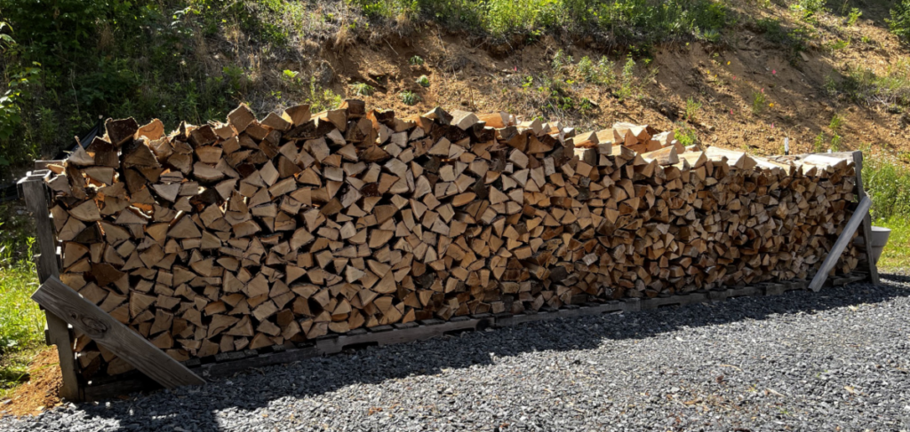This is almost two cords of firewood, about 40 percent of what we will burn between October and May.