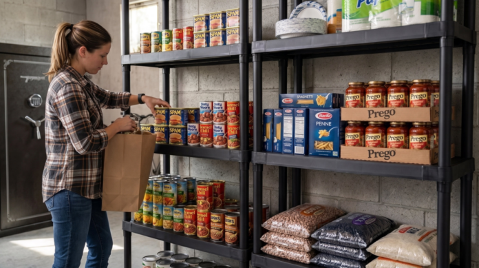 basement shelving It is always a good time to stock the prepper pantry, one of several recommendations Pete has for July.