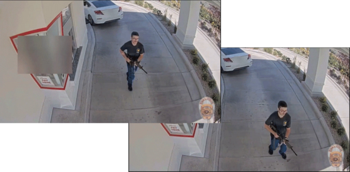 Images of the In-N-Out Burger shooter during his mass attack in Twin Falls, Idaho. He was confronted by three heroes armed with pistols.