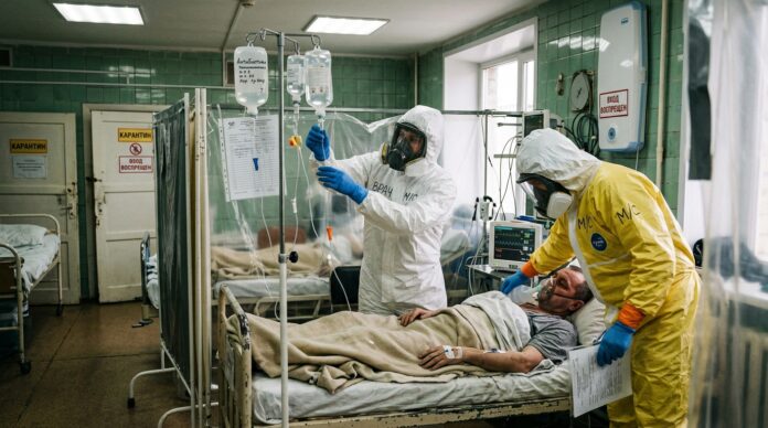 Russian Medics How AI imagines it will look in Russian medical wards as they treat patients with pneumonic plague.